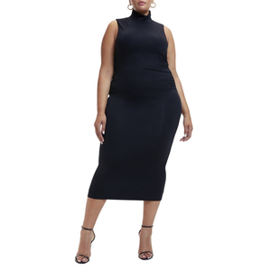 Elegante Abito Midi Americano Nero Aderente Taglia XL, Comodo Senza Maniche con Collo Alto, Stile Semplice e Linea Dritta, Ideale per la Sera - Product Image 1