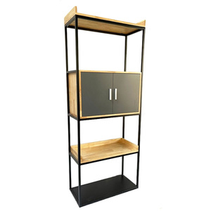 Standing Type Decorative Shelf with <b>Drawers</b> Rubber Wood and Iron Frame KS68121 for Living Room - Product Image 2
