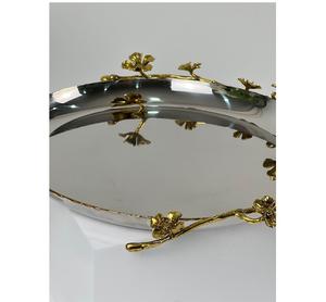 Plats design en laiton avec motif floral Plateaux en acier inoxydable Support à étages Bol à salade de fruits et à noix Inde - Product Image 6