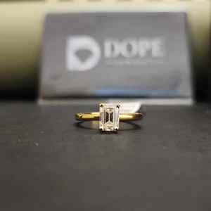 Elegant <b>Emerald</b> Cut Yellow Gold Plated Moissanite <b>Ring</b> IGI Certified Prong Set 925 Sterling <b>Silver</b> Trendy Women's Unisex - Product Image 2