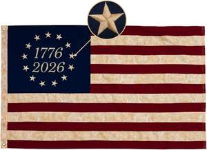 Bandera de Betsy Ross de Algodón 1776-2026, Teñida al Estilo del Té, Americana, 3x5 pies, 250 Aniversario de EE. UU., Vintage, 13 Estrellas, Colonias, Bordada, para Colgar - Product Image 6