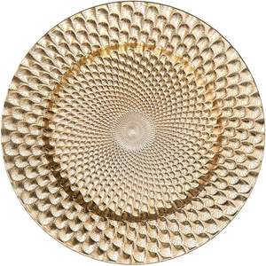 Ensemble de plaques de chargeur à bord coup de pinceau blanc et or avec vaisselle ronde et bordure métallique texturée - Product Image 3