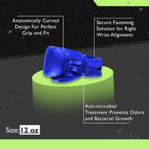 Gants de boxe en cuir PU respirant pour hommes et femmes, couleur bleue, fermeture à crochets et boucles, Muay Thai MMA, sac lourd, entraînement de boxe - Product Image 4