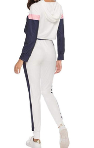 2026 Custom Design Winter Women Crop Top Pant Color <b>Block</b> Tracksuits Patchwork Hoodie & Track Pant Sweatsuit - Product Image 6