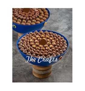 Tazón de Chocolate de Hierro Pulido Color Azul con Base de Madera, Tazón de Metal de Alta Calidad para Servir Postres, Personalizable para Bodas, Buenos Precios - Product Image 1