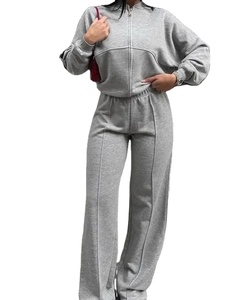 Customize Casual Zipper 2 Piece Set Stylish Design Breathable Women's Tracksuits 100% Cotton Wholesale Sweat Suits - Product Image 1