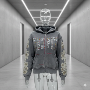 เสื้อฮู้ด Rexfit Sports สำหรับผู้ชาย แบบซิปเต็มตัว ดีไซน์ทำเก่า แต่งลายปักที่หน้าอก แขนเสื้อตัดสี สไตล์สตรีท ฮู้ดดี้ลำลองแบบมีซิป - Product Image 5