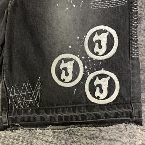 Short en jean déchiré de grande taille, sérigraphié et brodé de haute qualité, jorts pour hommes, jean vieilli délavé à l'acide, shorts pour hommes - Product Image 6