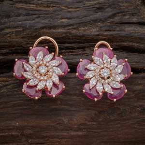 Boucles d'oreilles en zircon 139009 plaquées or, en alliage de zinc, style religieux, clous, coupe marquise, perle, motif floral géométrique pour les fêtes - Product Image 6