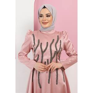 Vestido de Noche de Satén ElbiseStone Romántico con Cuello Halter, Corte A, Largo Maxi hasta el Suelo, con Encaje y Patrón Pintado, Tejido de Punto Sencillo - Product Image 2