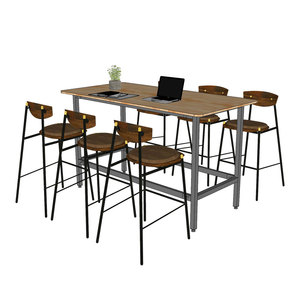 Industrial Oval Standing Conference <b>Table</b> 180x90x105cm Rubber Wood Top with Iron Legs Assembly Required HBMN39 - Product Image 3