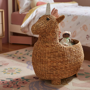 Panier de rangement en jacinthe d'eau licorne pour enfants, armoires de rangement et paniers en matière naturelle, créant un espace chaleureux et sûr. - Product Image 4