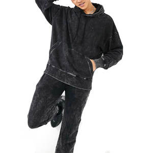 Ensemble de survêtements personnalisés avec fermeture éclair et délavage à l'acide Survêtement évasé vierge à impression bouffante pour hommes Pantalon de survêtement à capuche en tissu éponge Style Hip Hop Automne - Product Image 1