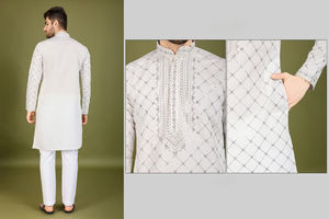 Collection Homme Nouvelle Kurta en Soie Festival Exclusive avec Dupatta Brodé pour la Saison de Mariage Tenue de Fête Formelle - Product Image 5