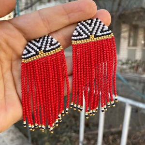 Nouveau bohème gland verre perles de rocaille boucles d'oreilles multicolore frange Triangle perlé boucles d'oreilles pour femmes bijoux par HF artisanat - Product Image 3