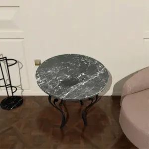 Mesa de centro de mármol negro de piedra natural con patas de metal hechas a mano, mesa de centro Nero Marquina mesa de mármol negro - Product Image 6