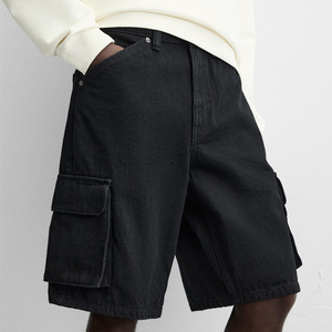 Pantalones Cortos Cargo Negros para Hombre, Estilo Vaquero, de Tela No Tejida Resistente, de Algodón Grueso, Duraderos, de Corte Holgado, Largos hasta la Rodilla, Utilitarios, Tallas Grandes - Product Image 5