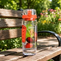 Vente chaude 750ml longueur tige de perfusion infuseur de fruits bouteille d'eau étanche avec couvercle de poignée