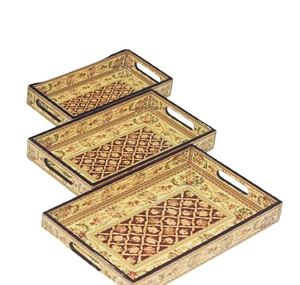 Bandeja de servicio de esmalte de madera hecha a mano ecológica moderna diseño impreso elegante para el hogar comedor té decente NES decorativo - Product Image 1