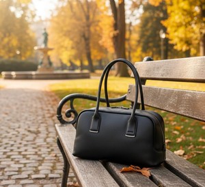 Bolso de Mano Estructurado de Cuero Negro Genuino para Mujer, con Dos Correas, Cierre, Resistente al Agua, Minimalista, para el Trabajo - Product Image 5