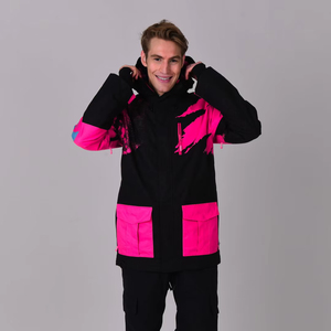 Veste parka unisexe respirante pour le ski et le snowboard en rouge avec fermeture éclair et protection du cou pour adultes - Product Image 1