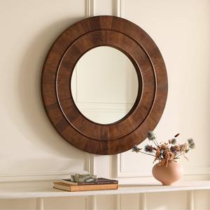 Miroir mural rond en bois de noyer 36 pouces - Product Image 1
