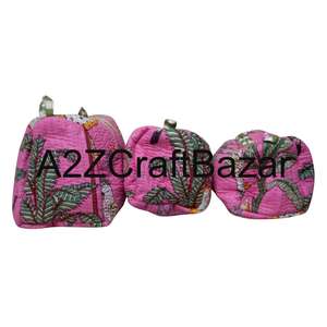 Ensemble de trousse de maquillage et de sac en tissu de coton multifonctionnel, léger, durable, écologique, avec fermeture éclair et pompon vintage - Product Image 2