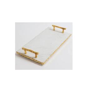 Bandeja de mármol blanco y negro de calidad de lujo con asas de metal, bandeja de comida de Ramadán de diseño de lujo a precio competitivo - Product Image 4