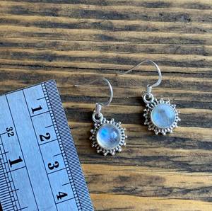 Design Handmade 925 Sterling Silver Round Natural Rainbow <b>Moonstone</b> Dangle Trendy Party Drop Earring Wedding Gift <b>Jewellery</b> Her - Product Image 3