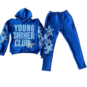 Survêtement personnalisé 2 pièces 400 GSM sweat à capuche imprimé en coton molleton vintage lourd et ensemble de jogging unisexe pour les amoureux de la mode - Product Image 2