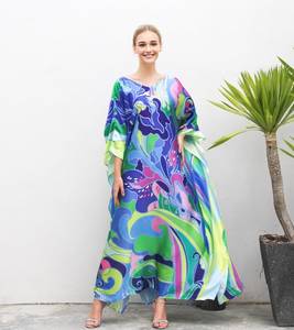 Vestido Kaftan Maxi Ecológico 100% Viscosa Personalizado de Fabricante Directo, Ropa de Calle para Mujer, Cuello en V Natural, Manga Larga, Color Sólido Digital - Product Image 5