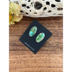 Eli Skeets Sonoran Gold White Rose White Gold Turquoise Stud <b>Earrings</b> Princess Cut Diamond Bezel Setting <b>Post</b> Sterling Silver - Product Image 4