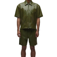 Camisa de Moda Premium Personalizable para Hombre, de Punto Sólido con Detalles en Cuero, Manga Corta, Cierre Frontal con Cremallera, Ligera y de Secado Rápido, para Estilo Urbano