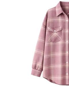 Women Oversized Plaid Button Up Shirt Mauve Pink Long Sleeve Casual Flannel Checkered Pocket <b>Tunic</b> Soft Autumn Winter Wholesale - Product Image 3