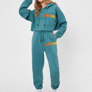 Ensemble survêtement en molleton uni pour femme de haute qualité personnalisé, sweat à capuche et pantalon de jogging 2 en 1, ensemble décontracté d'hiver - Product Image 5