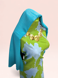 Vestido Dirac Suizo Floral Verde y Azul Cielo con Tela de Chal Bordada a Juego para Mujer, Ropa de Boda - Product Image 2