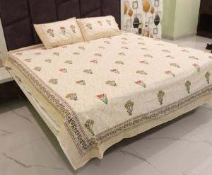 Hand <b>Block</b> Print Jaipuri Quilt Handmade Bedsheet Floral Print and Attractive Flower Design Pattern Reversible Pattern Design - Product Image 4