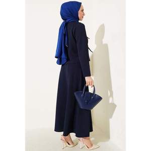 Lace-up Front Jacket <b>Skirt</b> 2 Piece Set <b>Navy</b> Blue - Product Image 3