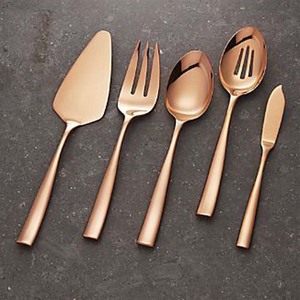 Ustensiles de service pour pâtes à salade et soupe avec poignée plate en or rose dans une boîte cadeau Ustensiles de service pour bar à salade polis - Product Image 2