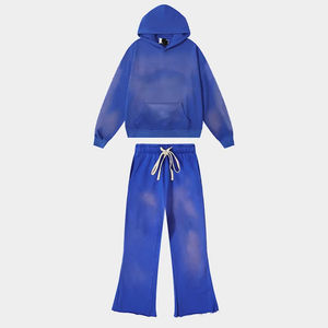 Ensemble survêtement vintage personnalisé pour homme, effet usé, délavé au soleil, 100% coton, grande taille, sweat à capuche et pantalon de survêtement - Product Image 2