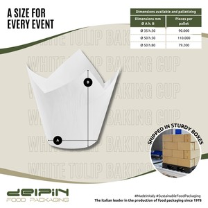 Hecho en Italia, Personalizable, Compostable, Ecológico, Papel Antigrasa, Doble Pared, Desechable, Blanco, Forma de Tulipán, Forros para Cupcakes, Vasos - Product Image 3