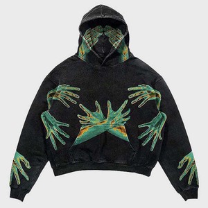 Haute demande hommes 100% coton sweats surdimensionné rue thermique à capuche brodé fermeture éclair plaine teint à capuche - Product Image 2