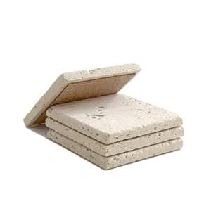 Posavasos de Travertino Beige Natural 4X4, Piedra Pulida Absorbente, Cada Pieza Única - Product Image 1
