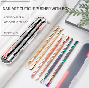 Empujador de cutículas de doble punta de acero, herramienta para quitar esmalte de uñas curvo, removedor de piel muerta para dedos, caja de almacenamiento de manicura, regalo, 2 uds. - Product Image 2