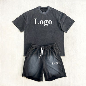 Conjunto de Camiseta y Pantalones Cortos para Hombre, Diseño Gráfico de 2 Piezas, Lavado Ácido, con Logotipo Impreso Personalizado de Fábrica, Traje Deportivo de Verano para Hombre - Product Image 1