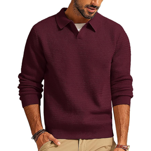 Pull d'hiver pour homme sur mesure OEM, manches longues, col en V, pull décontracté, haut ample, polyester/viscose, uni, respirant, tricoté - Product Image 4