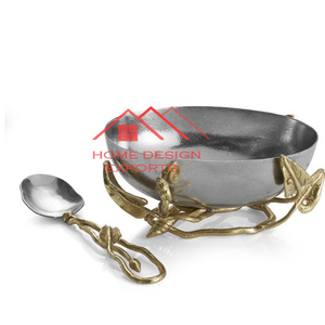 Bol de service en métal décoratif de luxe pour la maison bol de fruits enduit noir avec support fini doré - Product Image 3