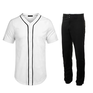 Unisex <b>Baseball</b> Uniform Set White/Black Raglan Sleeve Jersey Button Closure Pants Regular Fit 100% Cotton Anti-Bacterial - Product Image 4