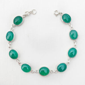 Handmade Sterling Silver Tennis <b>Bracelet</b> with Natural Green <b>Onyx</b> Gemstone Platinum Plated Wedding Gift Jewelry - Product Image 1