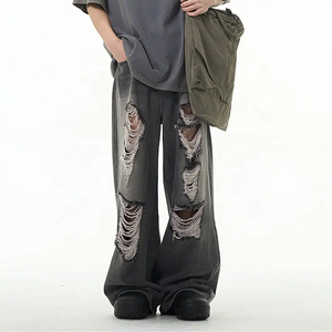 กางเกงยีนส์ขาตรงทรงหลวมสำหรับผู้ชายกางเกงยีนส์ขายาวปรับแต่งได้แบบลำลอง - Product Image 1